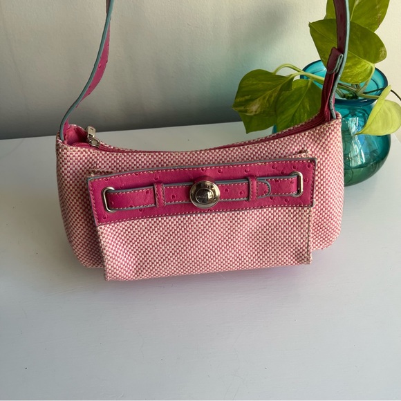 Emillie M. Swiss Dot Pink Leather and checkered Cloth Purse - Picture 2 of 7